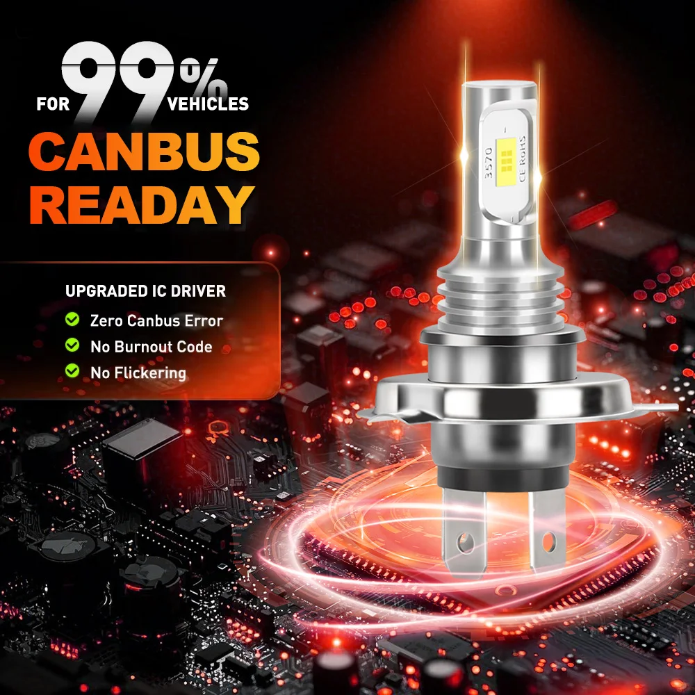 2개입 9003 H4 LED 헤드라이트 전구 3570 CSP 칩 6500K 백색 안개등 캔버스 무오류 60000LM 고휘도 주행등 전구 DRL 12V