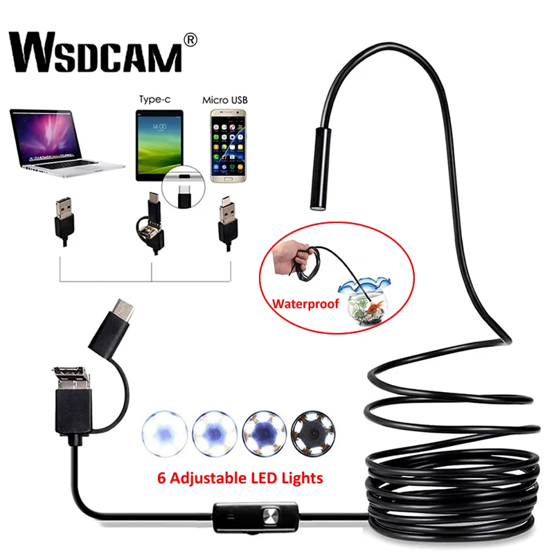 Endoscope Camera 7mm 3 In 1 Usb Mini Camcorders Ip67 Waterproof 6 Led  Borescope Inspection Camera For Windows Macbook Pc Android - Endoscope  Camera - AliExpress