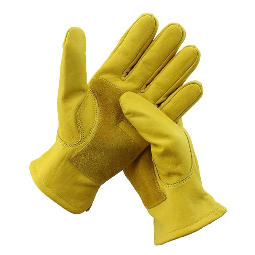 

Mens Motorcycle Cowhide Leather Yellow Racing Motorbike Biker Gloves 1set