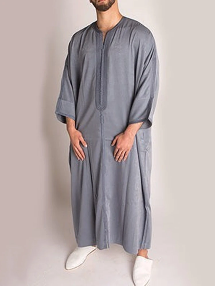 African Ethnic Style Men's Long Shirt Stock Muslim Robe Pullover Grey Qamis Homme Musulman Islamic Clothing Muslim Sets Arabic