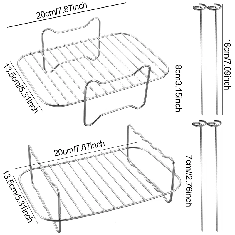 Universal Air Fryer Stackable Metal Grill and Skewer Rack