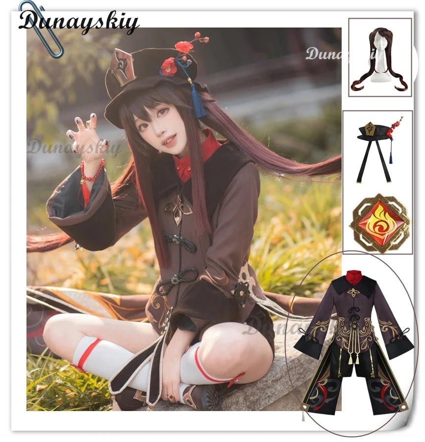 

Game Genshin Impact Hutao Cosplay Costume Uniform Wig Cosplay Anime Game Hu Tao Chinese Style Halloween Costumes For Women Anime