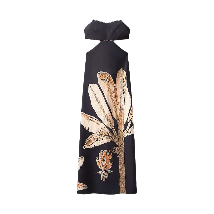 فستان أسود بنقشة فنية أنيقة