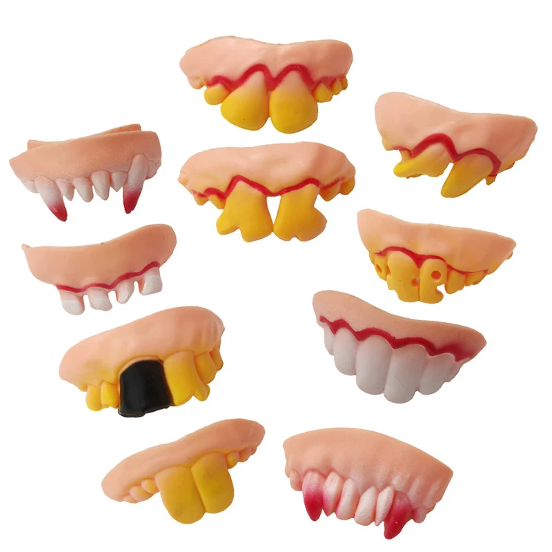 10pcs Simulation Rotten Teeth Dentures Fake Vampire Teeth Halloween Party Prank Toys Cosplay Fake Teeth Trick Props For Parties