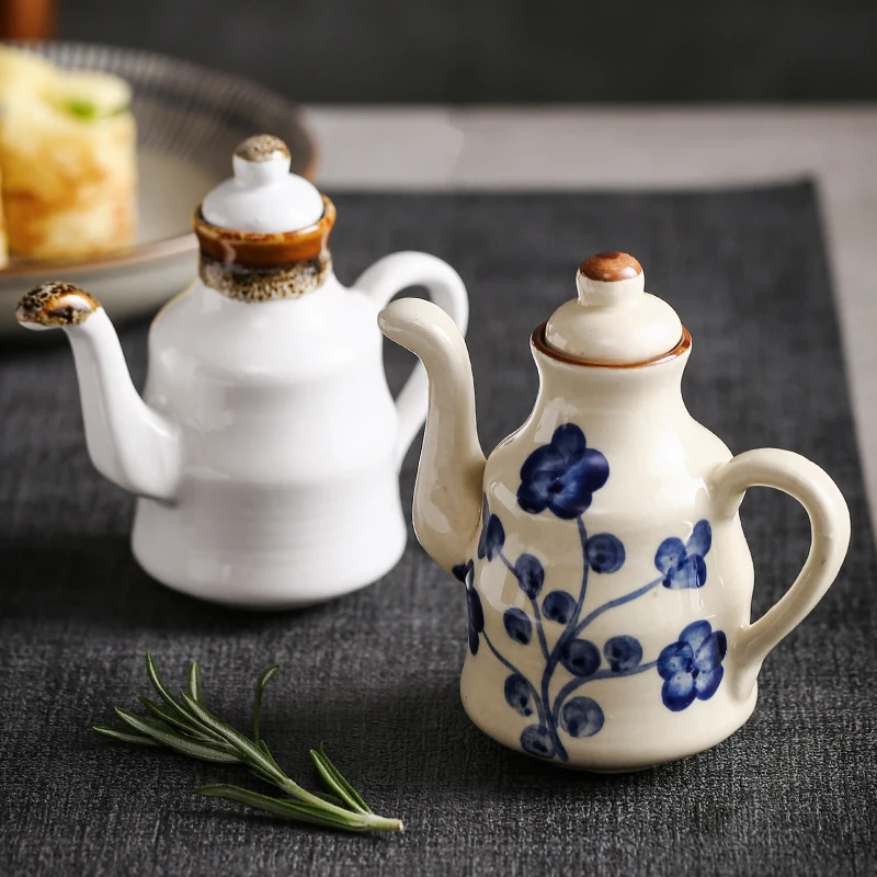 Ceramic 150mL Korean public seasoning sauce bottle seasoning bottle hand-painted oil pot tableware
