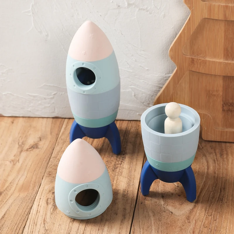Baby Silicone Blocks Building Rocket Toy Model Building Block Teether Toy Food Grade Silicone Children Chew Baby Accessories
