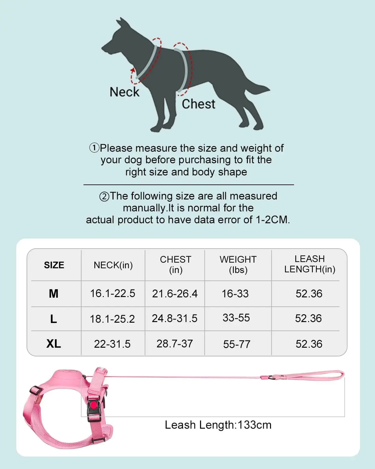 Pet Harness Set ATUBAN Dog Harness Medium Dogs No-Pull Built-in Retractable Leash Heavy Duty Front Clip