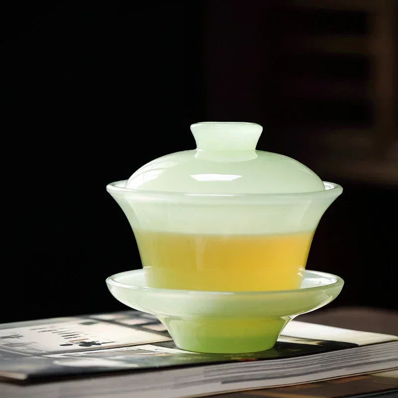 Ru Qing Celadon Porcelain Covered Bowl Tianquan Chinese Gaiwan Tea Cup