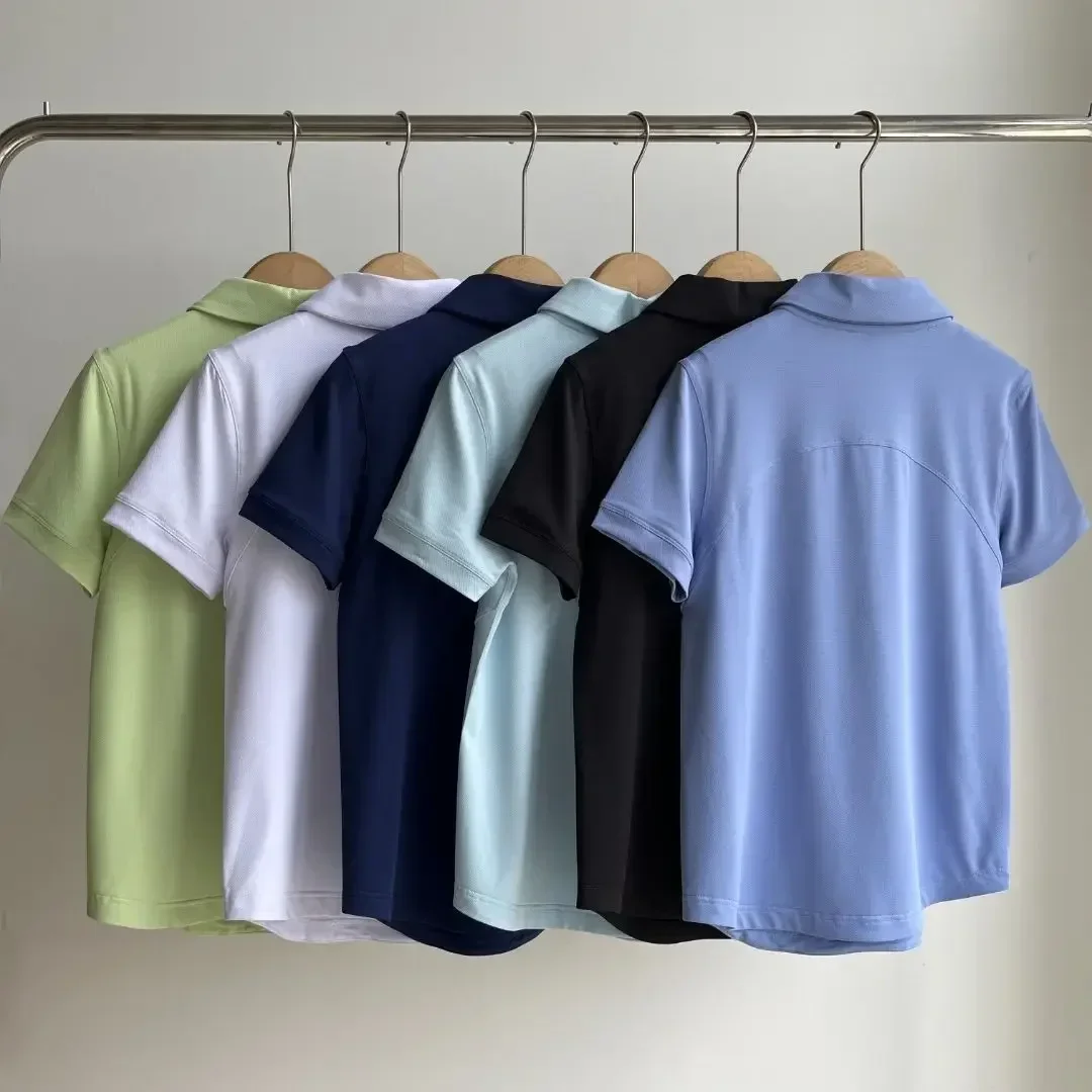 

Lemon Women Yoga Short-sleeved Breathable Quick-drying Sports Casual Polo Shirt Lapel Three-dimensional Cut Design Short Sleeve