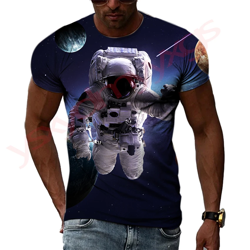 

New Tide Summer Fashion Astronaut Picture T-shirts Casual Print Tees Hip Hop Personality Round Neck Short Sleeve Tops