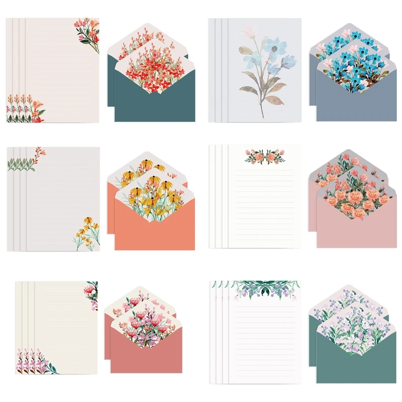 Flower Envelope Set 4 Letter Papers Ideal for Wedding Party Invitation Love Letter