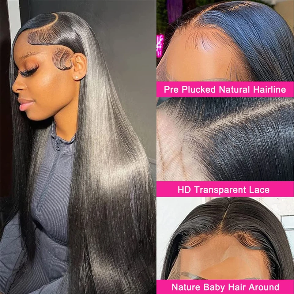 

FABHAIR 13x4 Straight Lace Front Wigs Human Hair 180 Density HD Transparent Lace Frontal Wigs Pre Plucked with Baby Hair