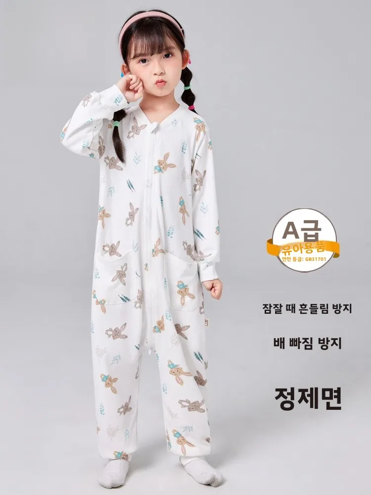 소녀들을 위한 봄 가을 면 잠옷 따뜻한 방한 올인원 잠옷 순면 수면복 아동복 홈..
