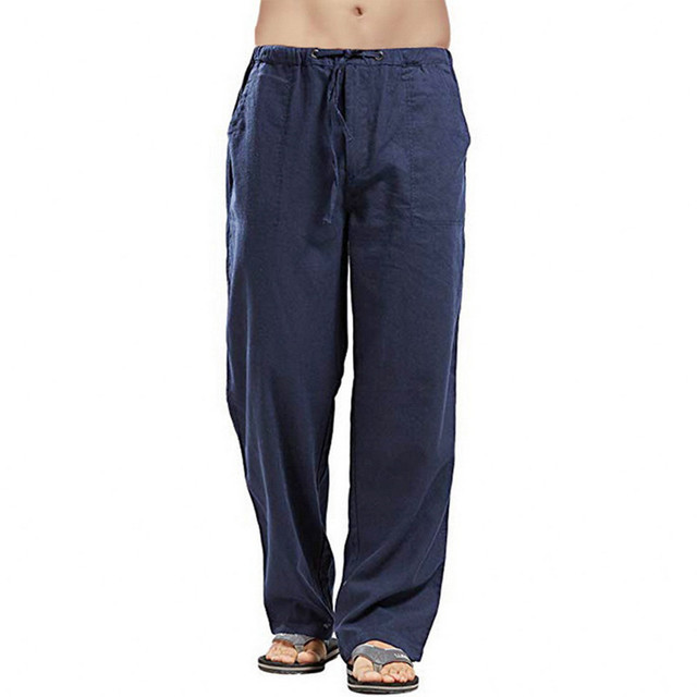 Cotton Linen Harem Pants Men Solid Elastic Waist Streetwear Joggers 2022 New Baggy Drop-crotch Pants Casual Trousers Men Running