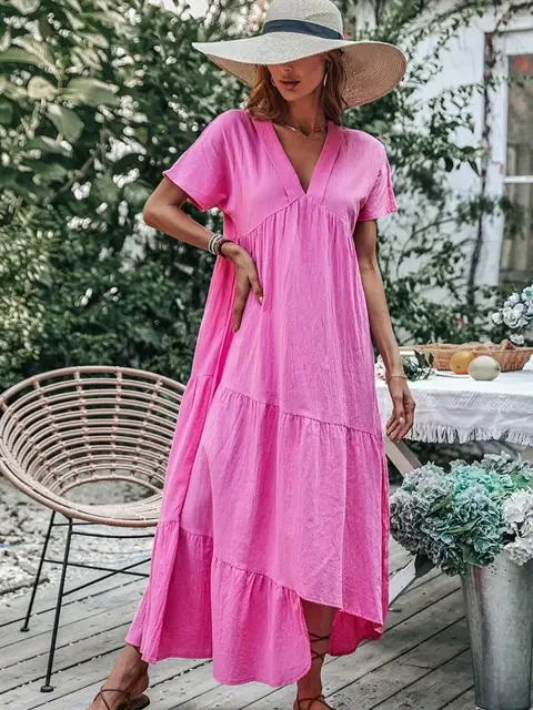 Vestido plisado de manga corta para mujer europea y americana