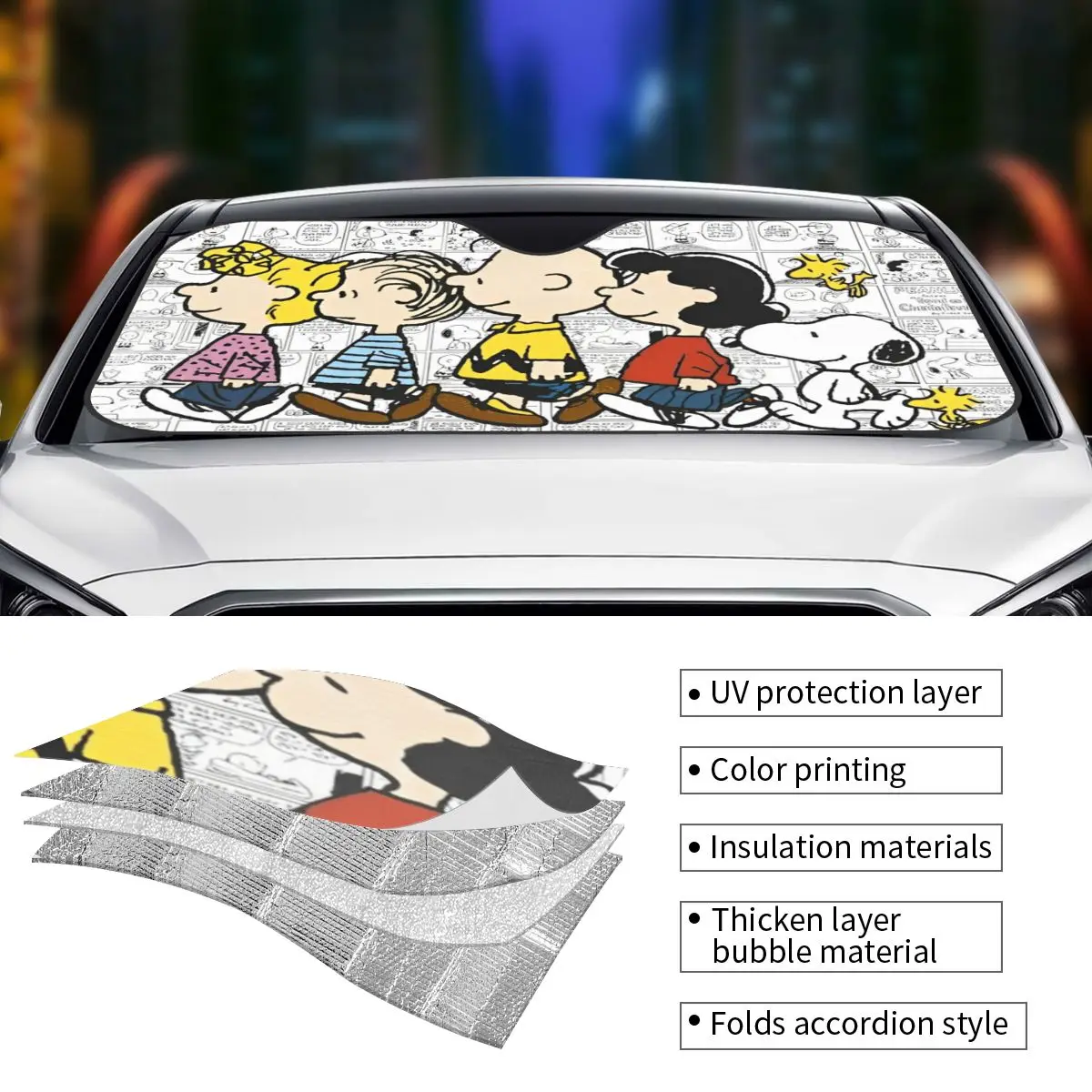 Snoopy Cartoon Peanuts Comic Folding Sunshade Windscreen 76x140cm Foils Sunshade Visor Solar Protect
