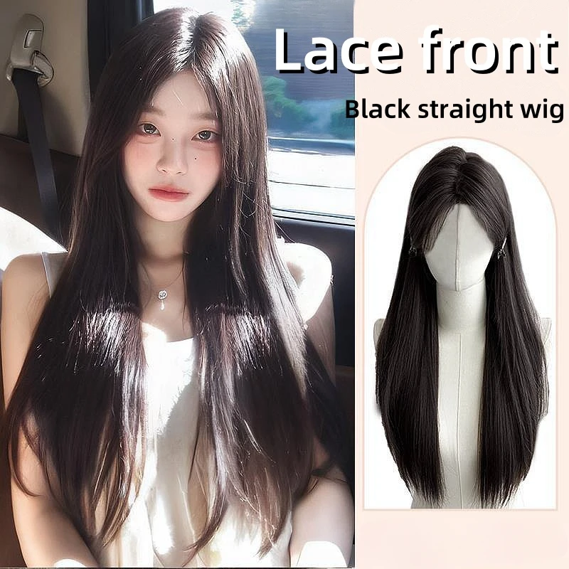 Shimmer Lace Front Wigs Forwoman Straight Black Wig 24inch Lace Frontal Wig Nature Hair Daily Use Synthetic Front