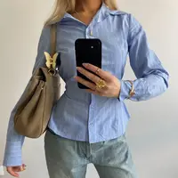 Combhasaki femmes Y2K Harajuku chemises rayées à manches longues col rabattu boutonné esthétique coupe ajustée noué dos ceinturé Blouse 4