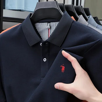 100% Pure Cotton Men's Classic Polo Shirt Luxury Cozy Breathable Anti-wrinkle Short Sleeve Business Leisure Golf Embroidered Tee