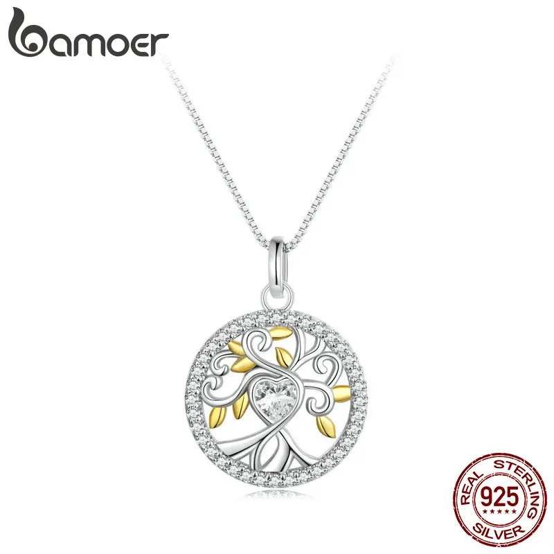 

BAMOER 925 Sterling Silver Tree of Life Pendant Necklace Heart Zircon Neck Chain for Women Birthday Fine Jewelry Gift