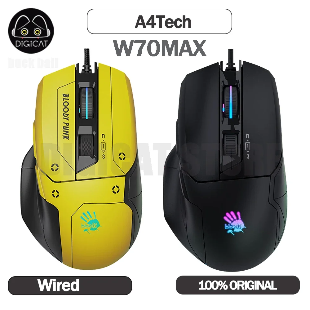 

A4Tech Bloody W70 Max Gamer Mouse USB Wired Mouse 9 Buttons RGB Backlit Rechargeable Mouse Ergonomic Office Gaming Mice Boy Gift