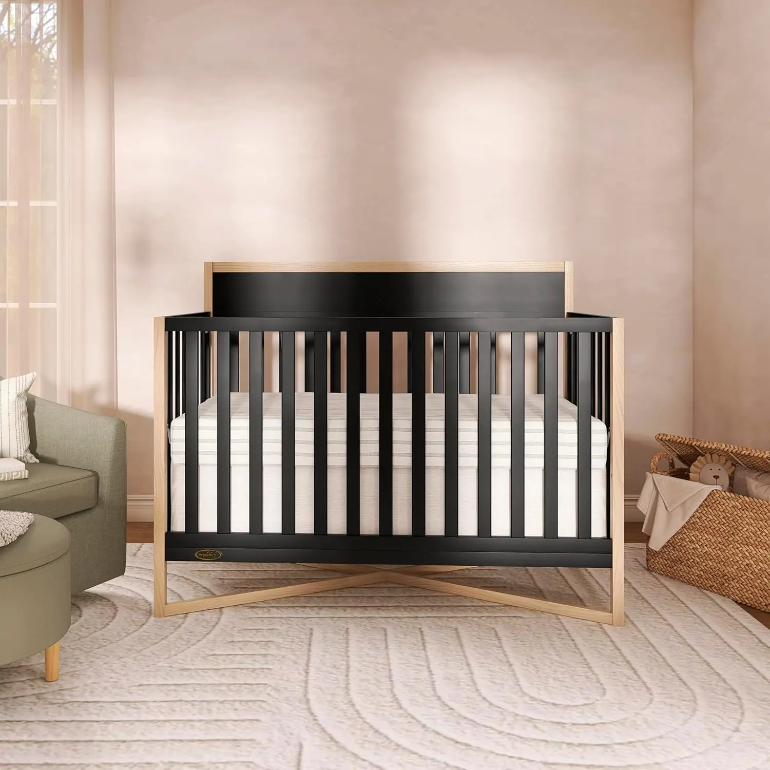 Owen 5-in-1 Convertible Full-Size Baby Crib in Matte Black, GreenGuard Gold & JPMA, Converts to Toddler, Day, & Full-Size Bed