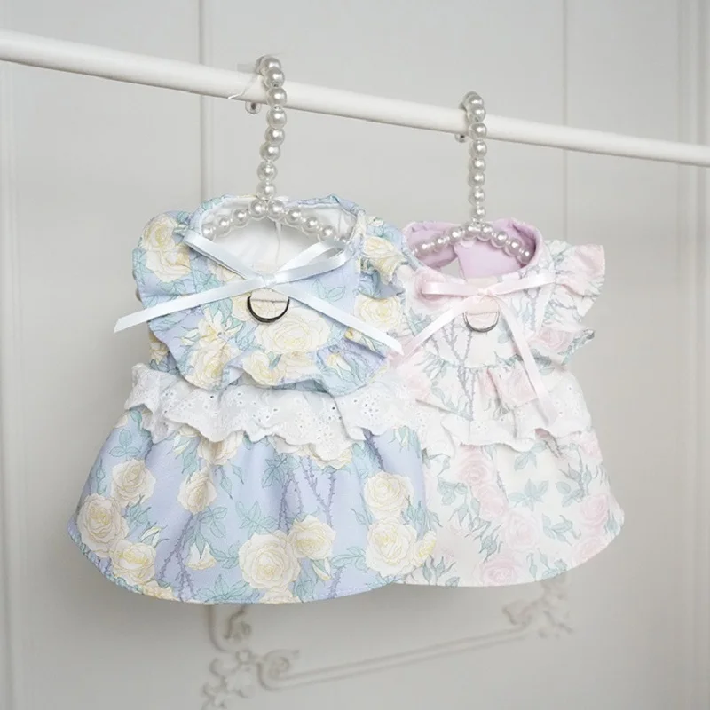 Spring-Summer Large Floral Dresses for Pet Dogs and Cats-Bichon Frise, Schnauzer, Corgi Outfits