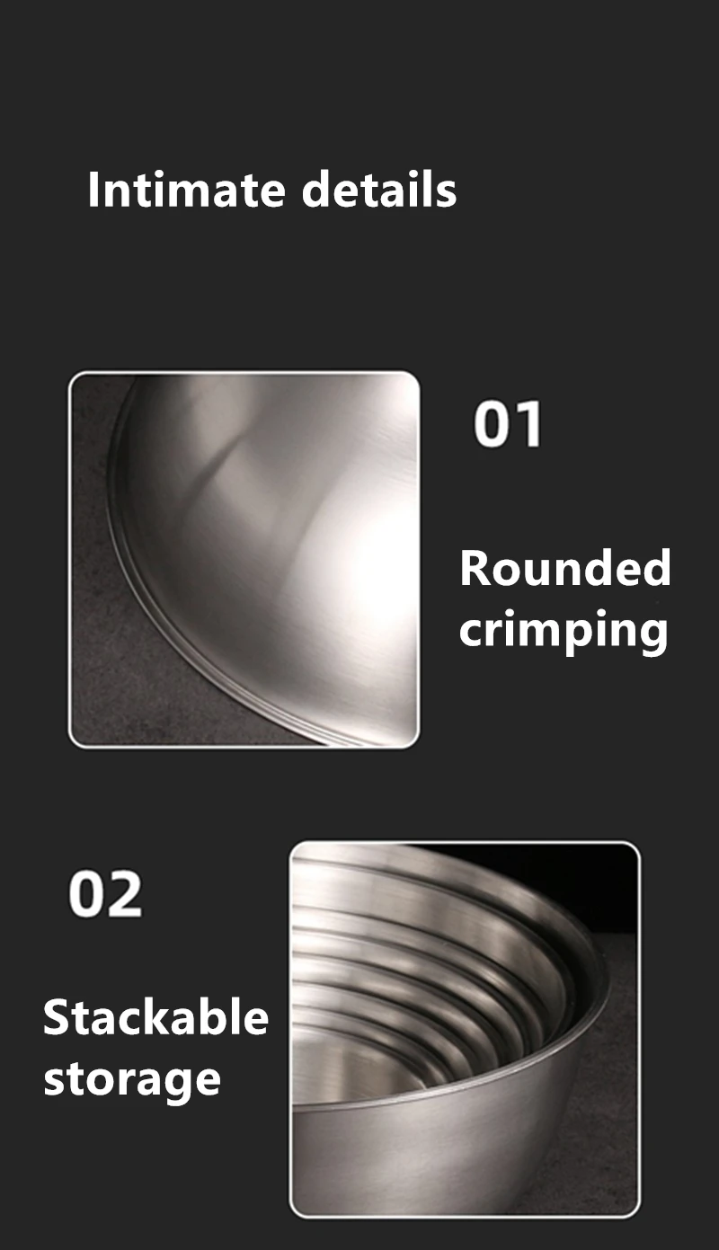 Description Picture 4 of itemKorean Style Stainless Steel Rice Bowl Double-layer Insulated Home Salad Bowl Multi-size Noodle Bowls for Children Kitchen Tool