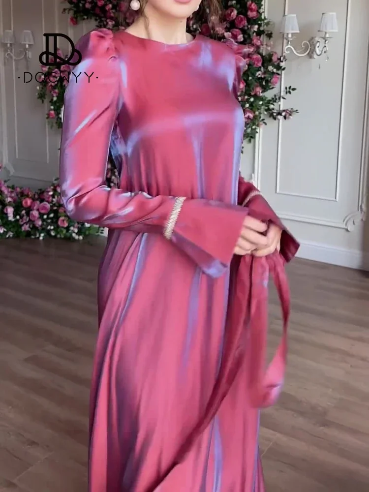 

Womens Dresses Spring Summer New Fashion Elegant Quiet Color Sparkling Glass Satin Middle East Saudi Arabia Dubai Women's Dress