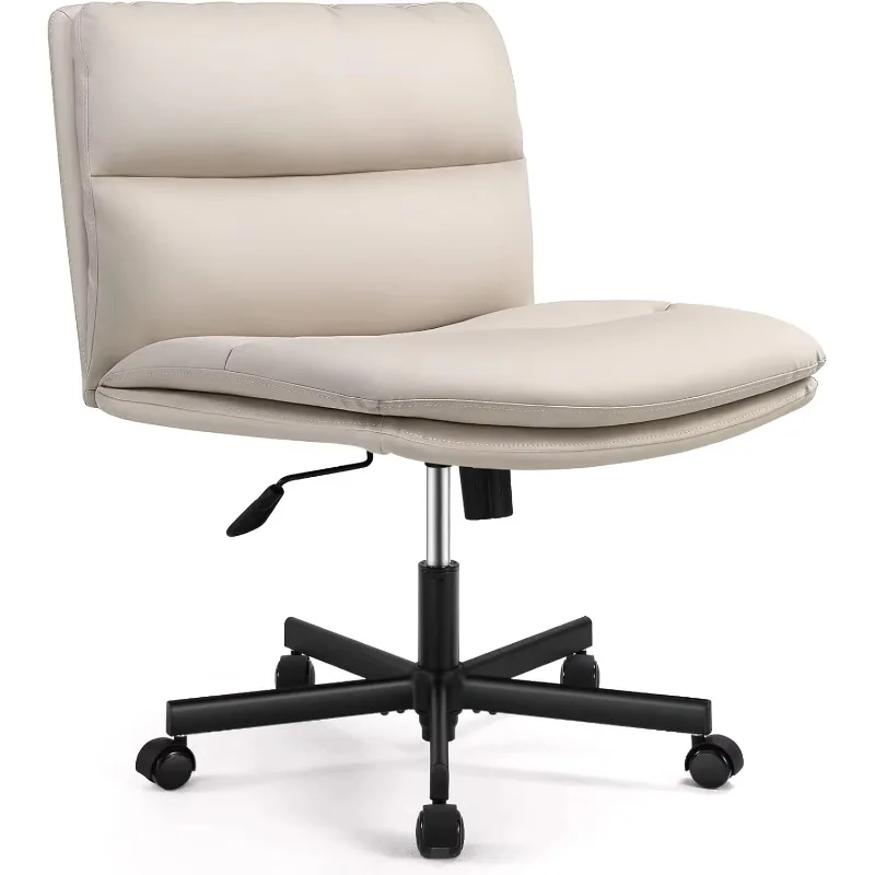 Armless Office Desks Chair with Wheels PU-Padded Vanity Chair Mid-Back Ergonomic Home Office Computer