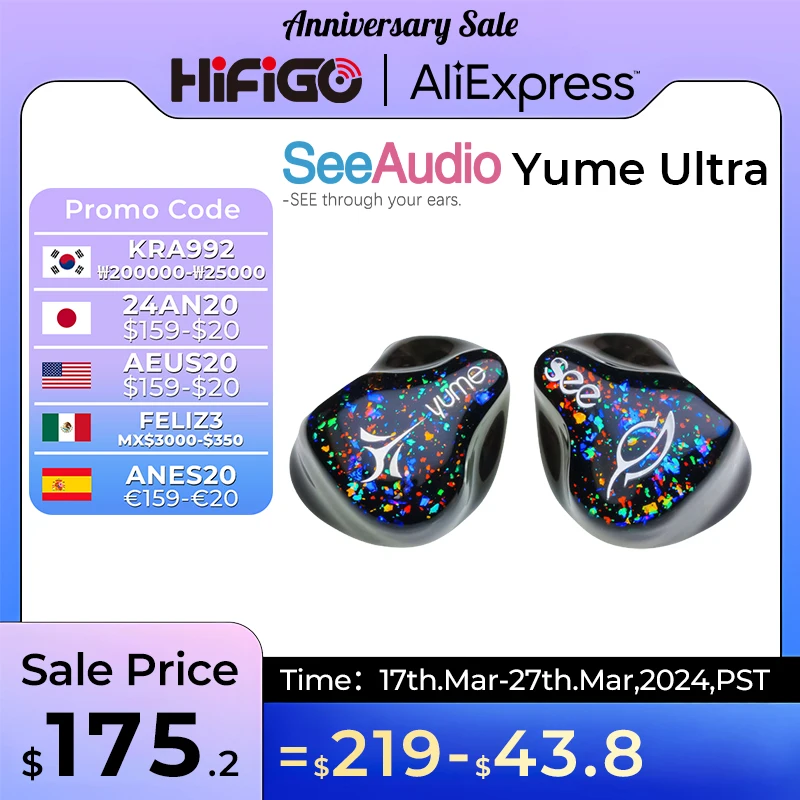 

Seeaudio Yume Ultra Earphones 1DD+2BA In-Ear Monitors Hybrid Drivers Headphone J-Pop/K-Pop Music Earbuds HiFi Cable 3-In-1 Plugs