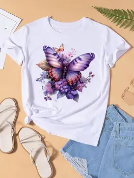 Trend Flower Watercolor Cute Graphic T-shirts Fashion Clothing Lady Clothes Short Sleeve Women Print Female Shirt Casual Tee - Image 5