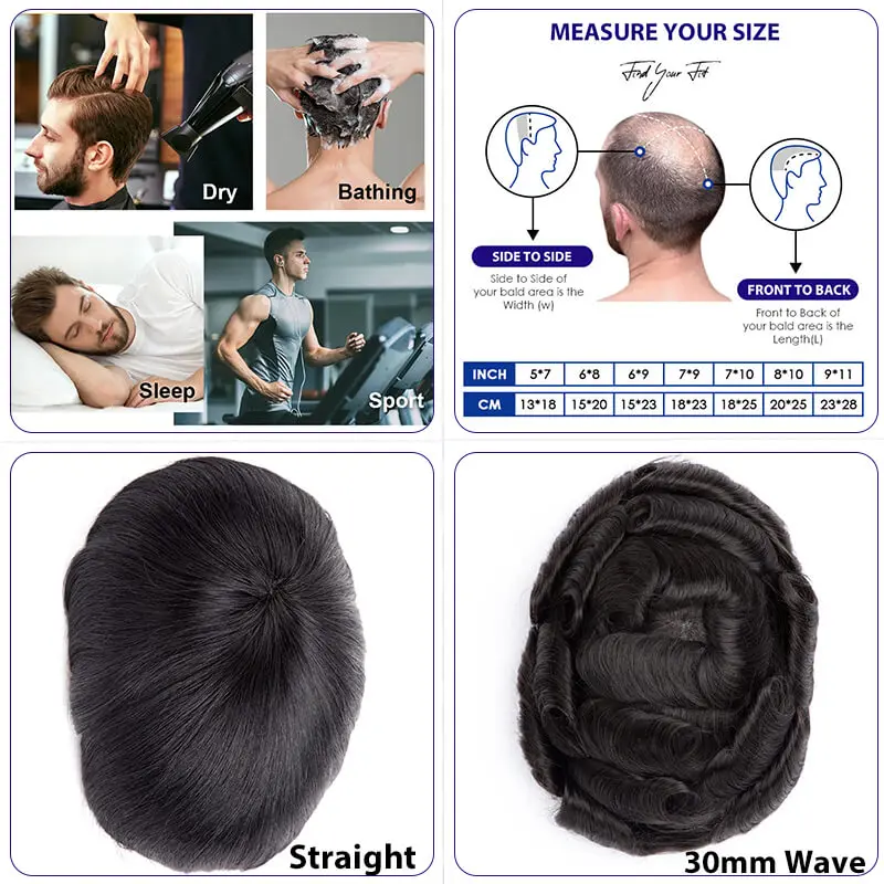 Australia Toupee With Clips Male Hair Prosthesis French Lace Pu