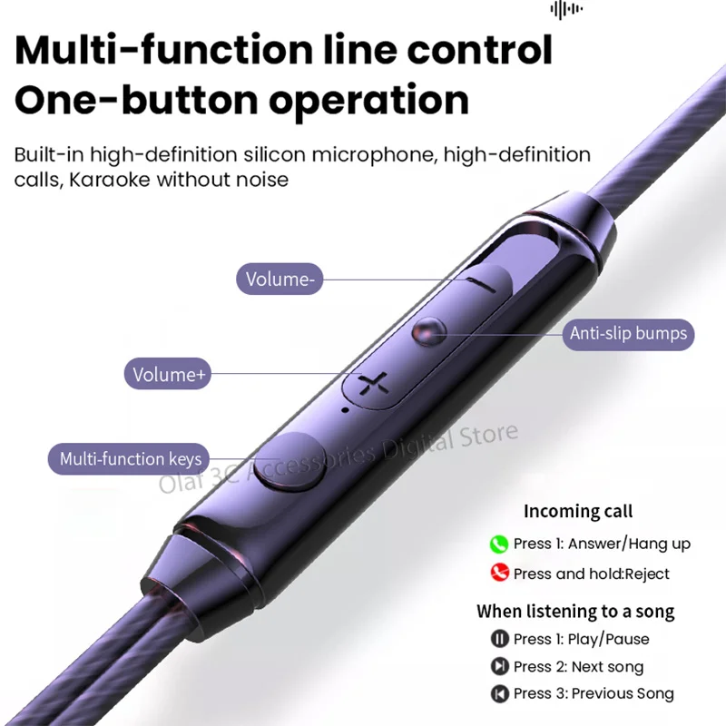 OLAF DAC Type C/3.5mm Headphones Wired Earbuds Handsfree Headset Gamer HiFi 9D Bass Stereo In-Ear Cable Earphones For Smartphone 5