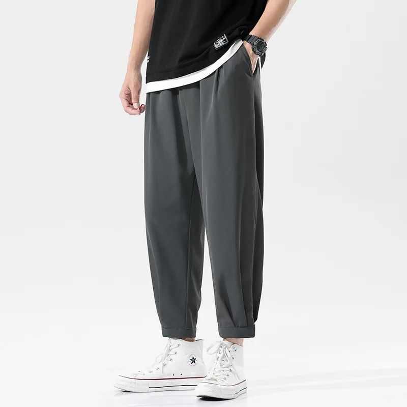 Summer Solid Color Grandma's Pants Men Ice Shreds Korean Trend Casual Loose Popularity Comfortable Affordable All-match Trousers