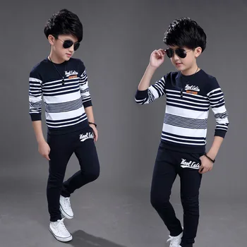 Children's Clothing 2022 Autumn New Cotton Korean Fashion Casual Children's Two-piece Children Boy Striped Suit