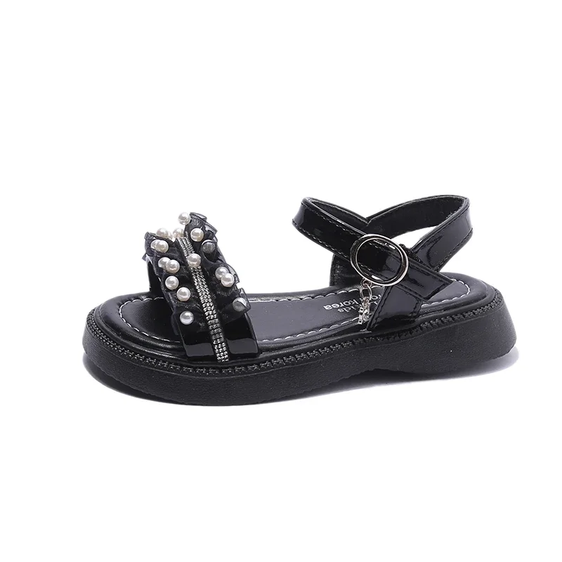 

Children Sandals Summer Baby Girls Shoes 2-9y Kids Bow-tie Sandalias Flats Black and White Sandales Lace XHXL-1161