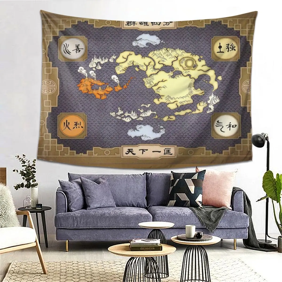 

Avatar The Last Airbender Map Tapestry Decoration Art Aesthetic Tapestries for Living Room Home Funny Wall Cloth Wall Hanging