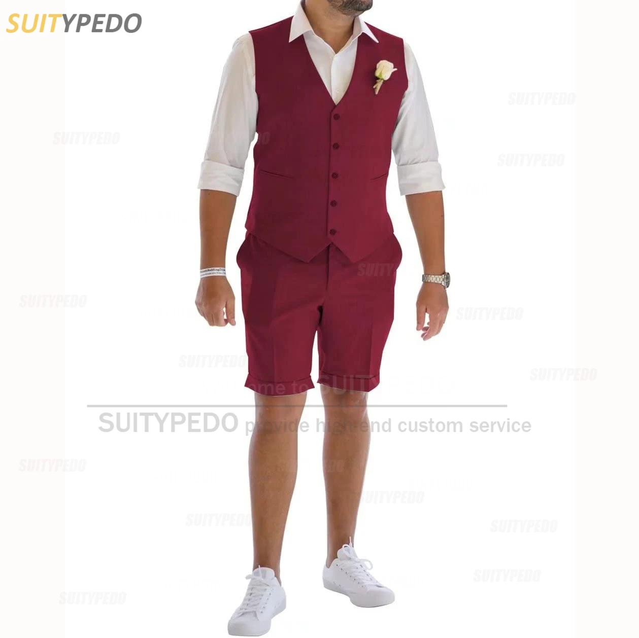Linen Suits for Men 2 Pieces Casual Slim Fit Suit Vest with Shorts Set Prom Wedding Tuxedos for Groomsmen ( Waistcoat+Pants ) 4