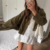 KONDALA Casual Soft Martini Green Bomber Jackets Women Long Lantern Sleeve Oversized Autumn Winter Coats Fashion 2025 Outwears - Image 2