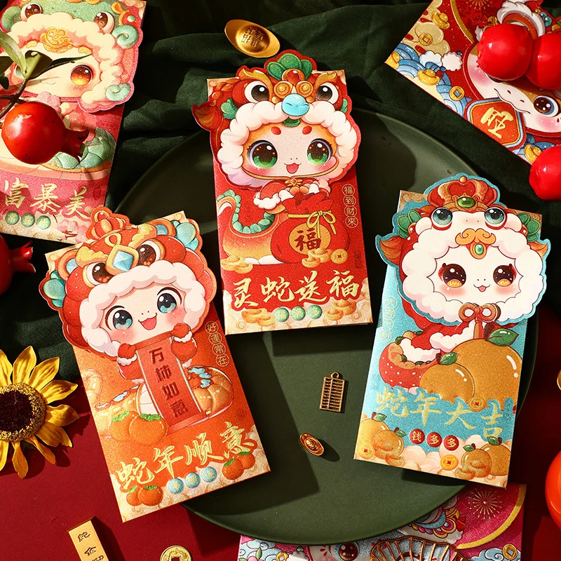 4/6Pcs Creative Spring Festival Red Envelope Cartoon Chinese Snake Year Lucky Money Bag Cute Fashion Red Packets New Year Gifts