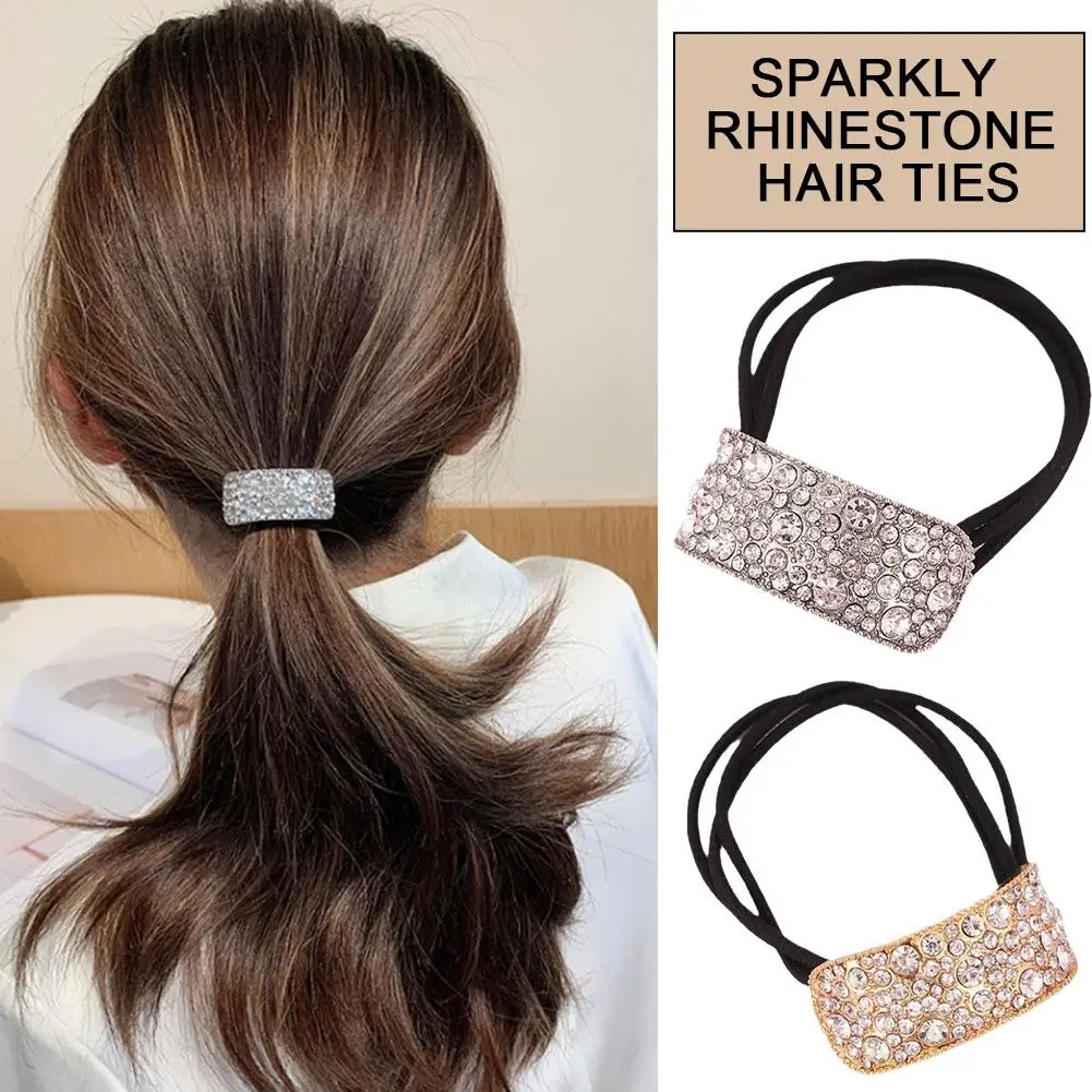 

1PCS Square Rhinestone Elastic Hair Bands Hair Accessories Ties Crystal Korean Vintage Scrunchies Hair Upscale Full Sparkly H1E0