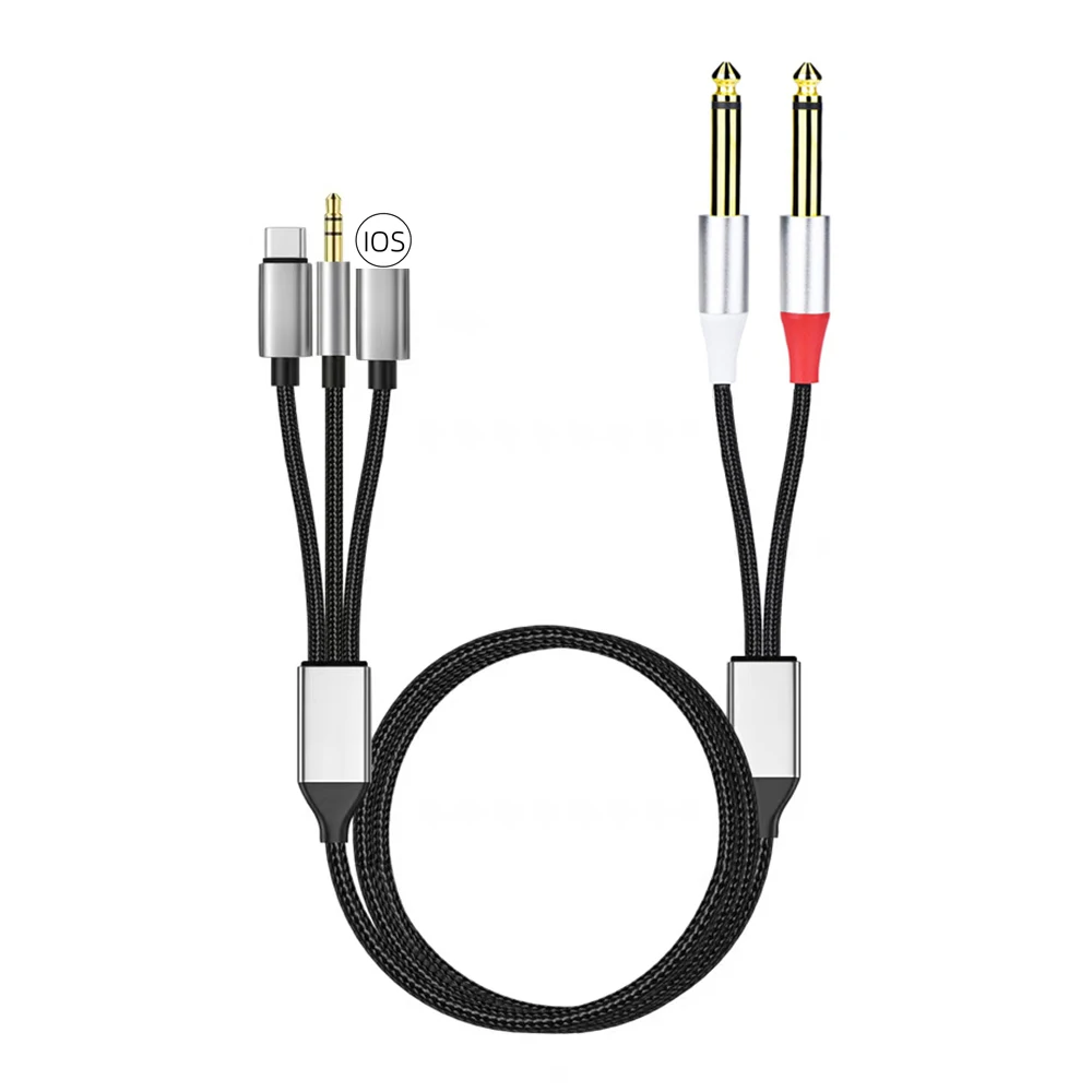 

3in1 Audio Cable USB Type-C/IOS 8Pin/3.5mm To 2 Dual 6.35mm Jack 1/4" TS Mono Y Splitter Cord For Mobile Phone MP3 Mixer Speaker