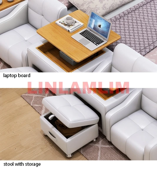 Genuine Leather Bed Multifunctional Tech Smart Beds Ultimate Camas Upholstered Bed with Bluetooth,Speaker,LED Lamp,Minikeeper