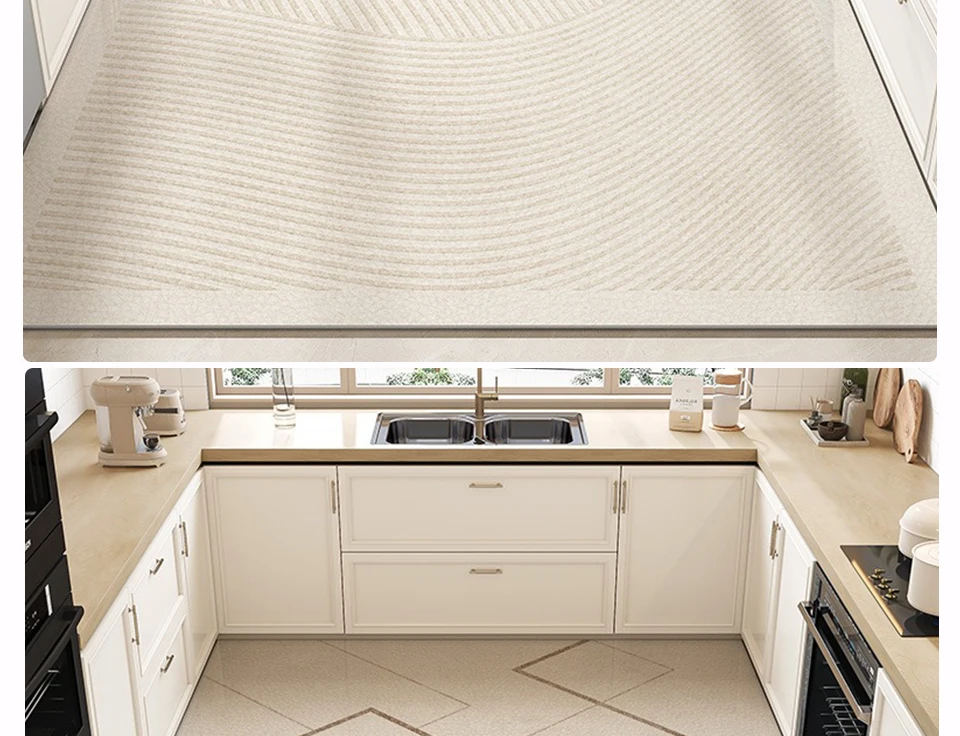 Kitchen Floor Mat Large Area Waterproof Carpet Pvc Leather Oil-proof Non-slip Foot Mats Line Minimalist Home Decoration Rug