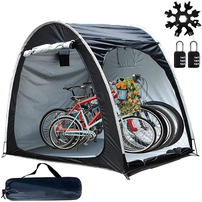 Bike Storage Shed Two Doors Can Store 3-4 Bicycles Oxford Fabric Material with Multi Tool and 2pcs Combination Lock