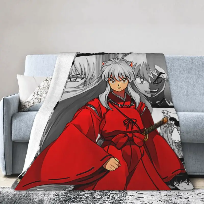 

Vintage Classic Inuyasha Anime Blankets Warm Flannel Sesshoumaru Kagome Higurashi Throw Blanket for Home Sofa Office Travel 1