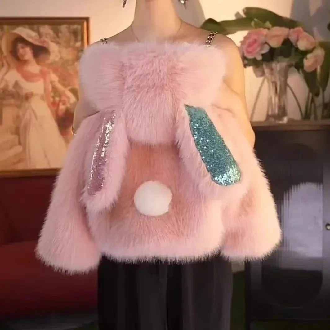 معطف مخملي للفتيات من الرسوم المتحركة ملابس شتوية على شكل أرنب كرتوني للأطفال معطف شتوي سميك عصري ولطيف من القطن والفرو للأطفال