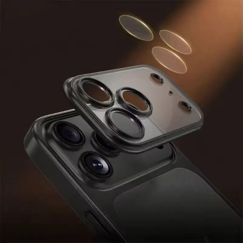 Matte Transparent Plating Frame Phone Case with Lens Protection and Anti-Fall PC Hard Clear Cover