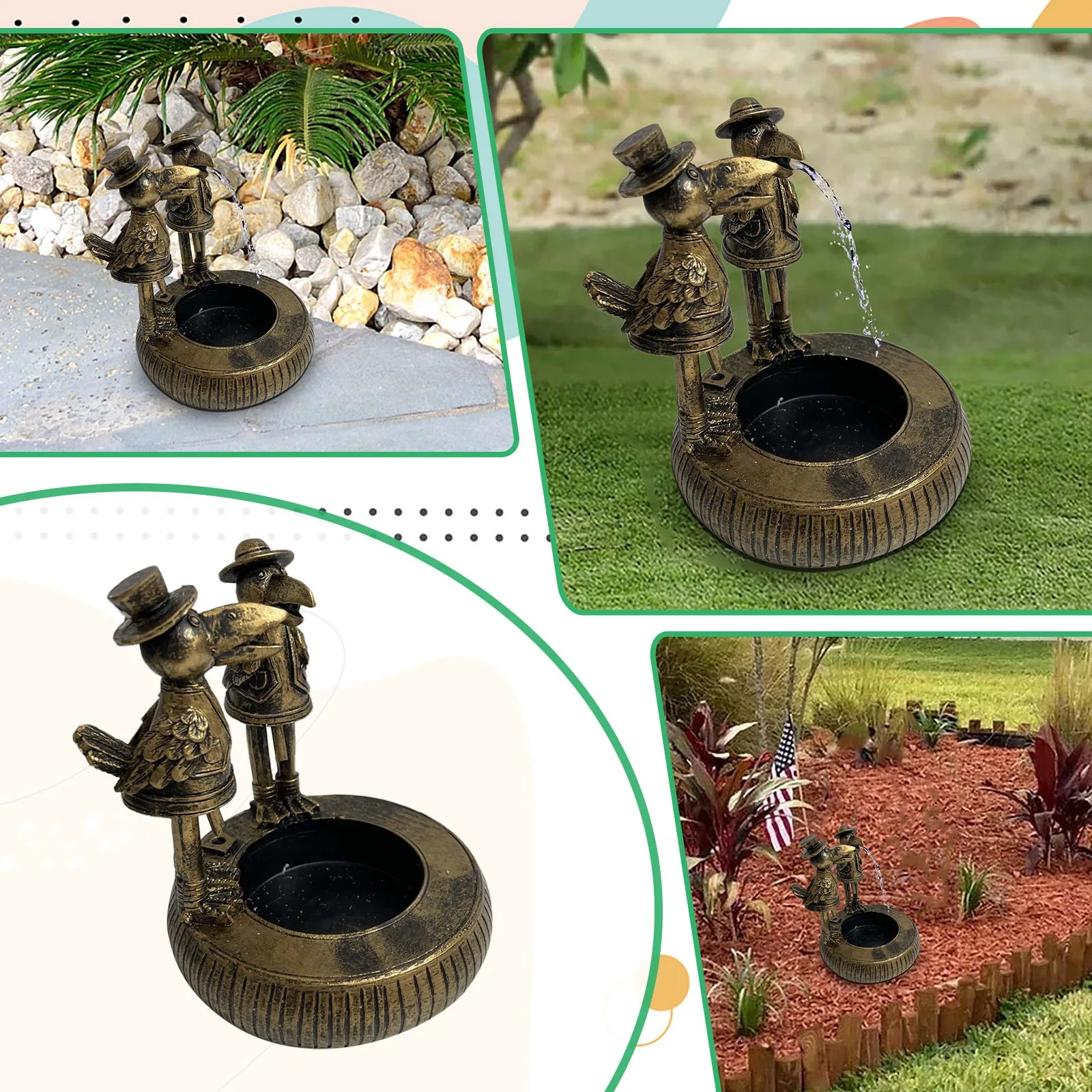 Geyser Yard Art Decor Cortile Decorazione Artistica Divertente Resina Crow Water Statue Parrucchiere Fiocco Di Neve Ornamento